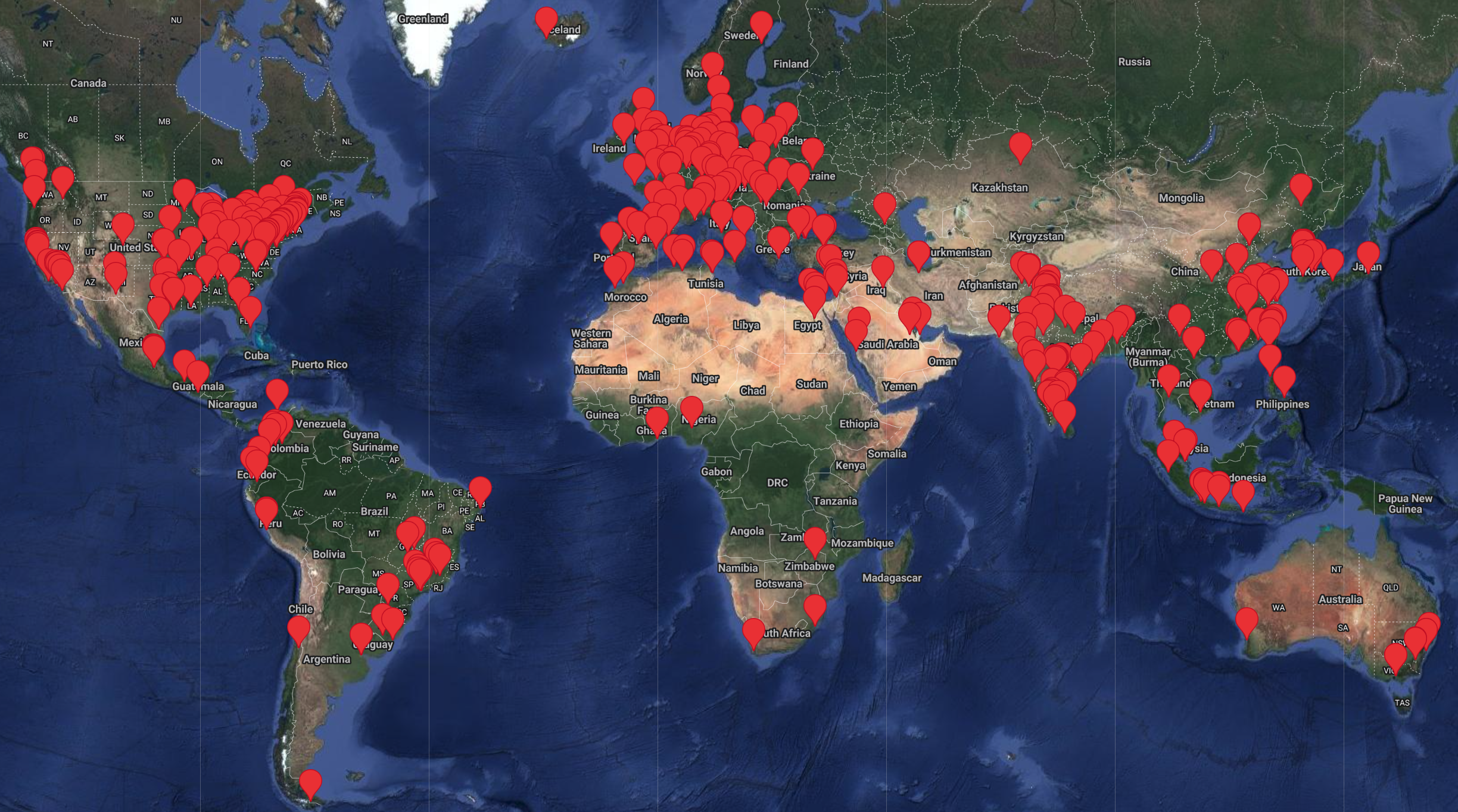 D2Lを採用している大学の世界地図